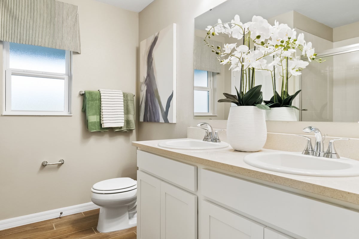 Dual-sink vanity at primary bath