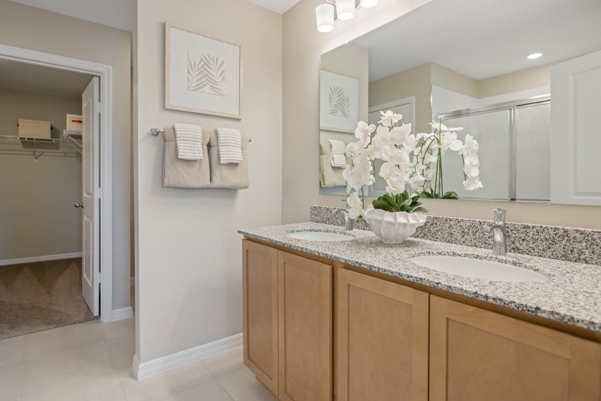 Dual-sink vanity at primary bath