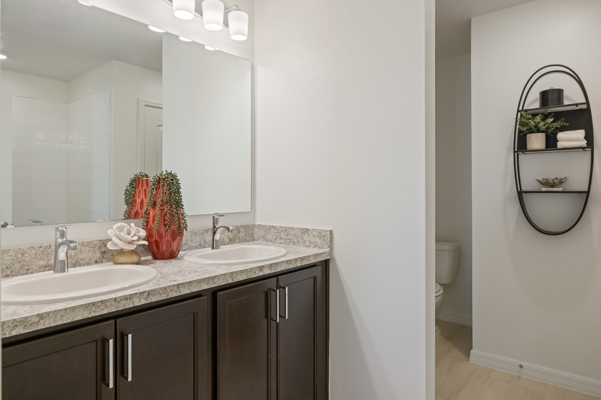 Dual-sink vanity at primary bath