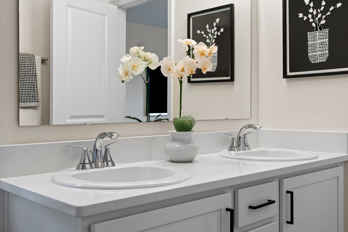 Dual-sink vanity at primary bath