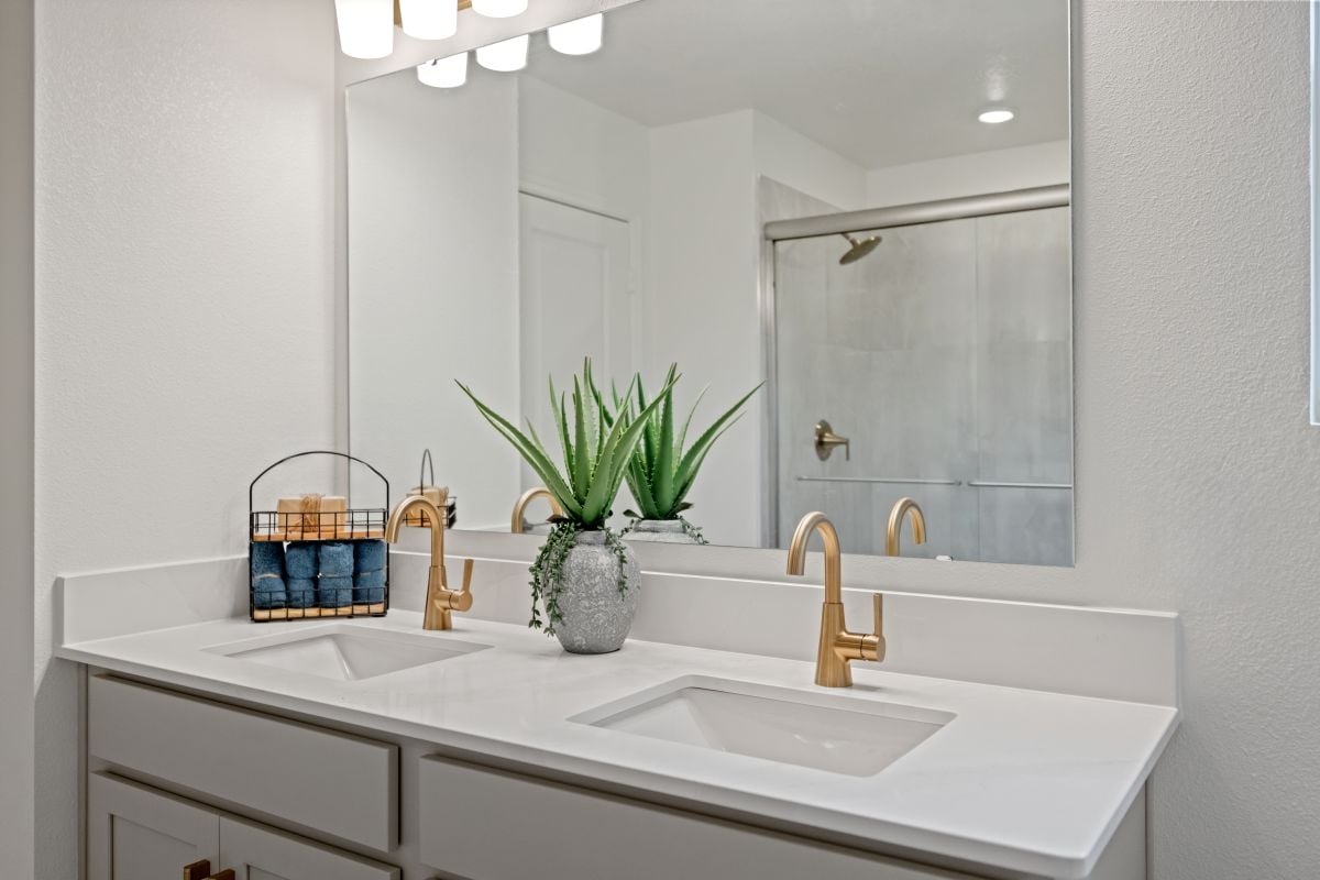 Dual-sink vanity at primary bath