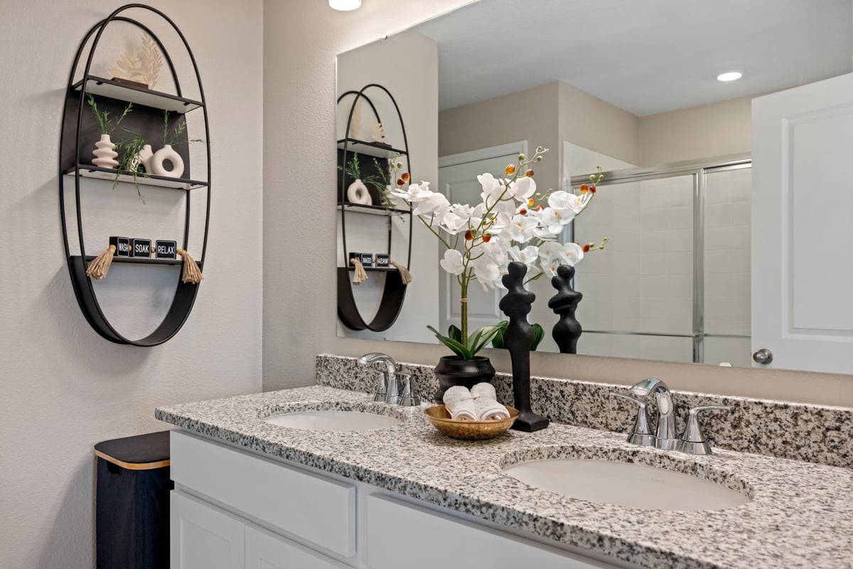 Dual-sink vanity at primary bath