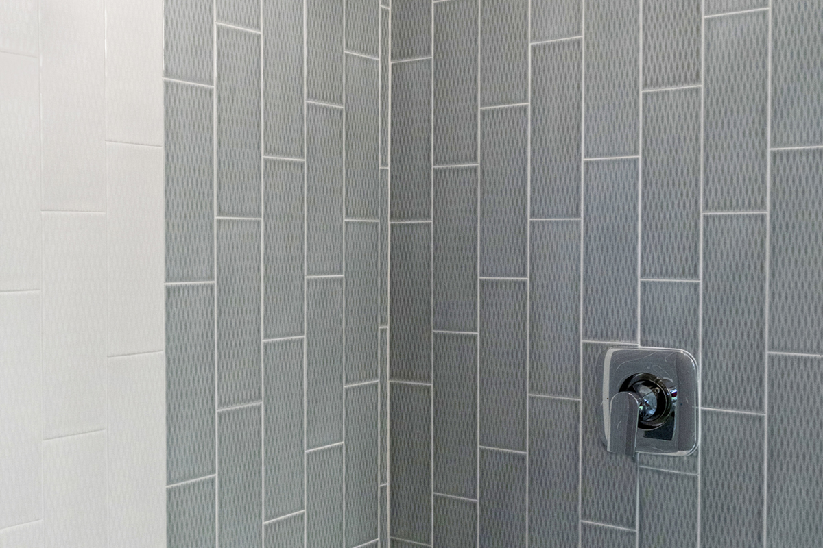 Walk-in shower with tile surround