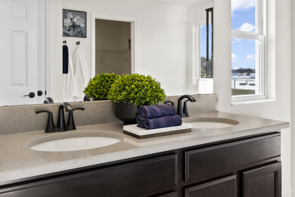 Dual-sink vanity at primary bath
