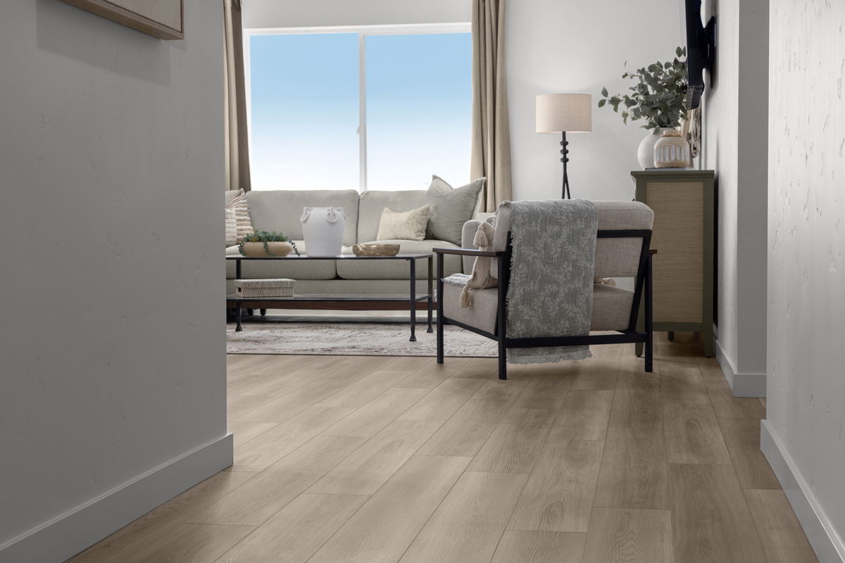 Luxury vinyl plank flooring at hallway and great room