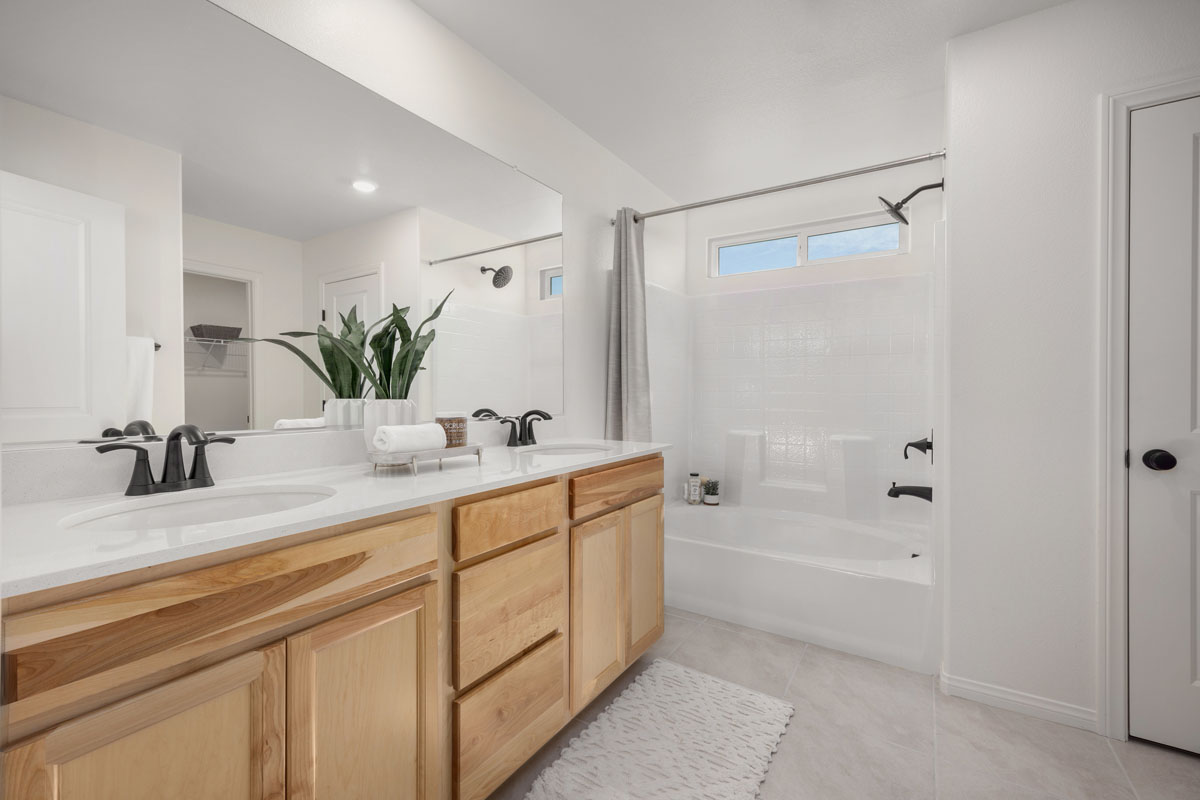 Dual-sink vanity at primary bath