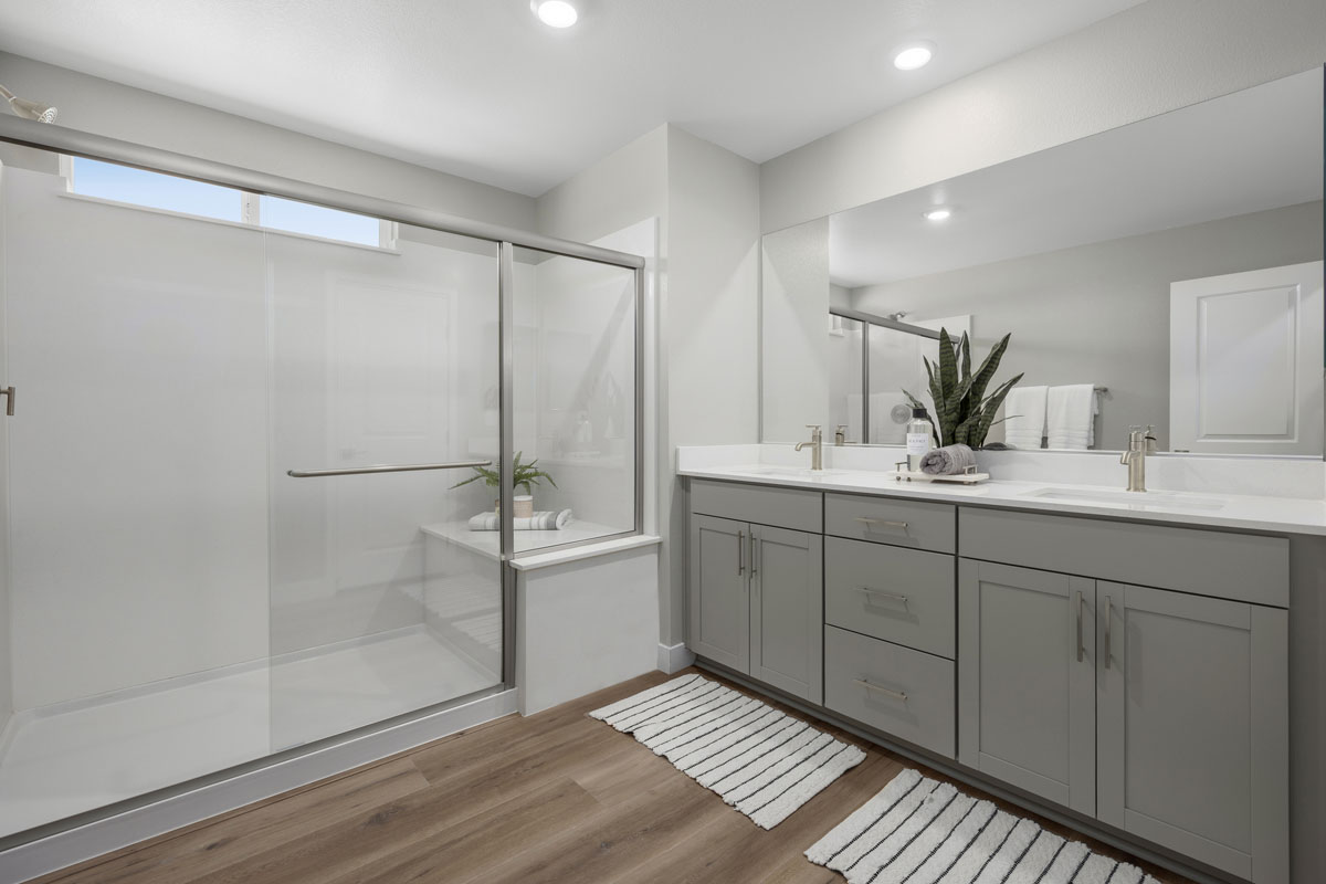 Walk-in shower with seat at primary bath