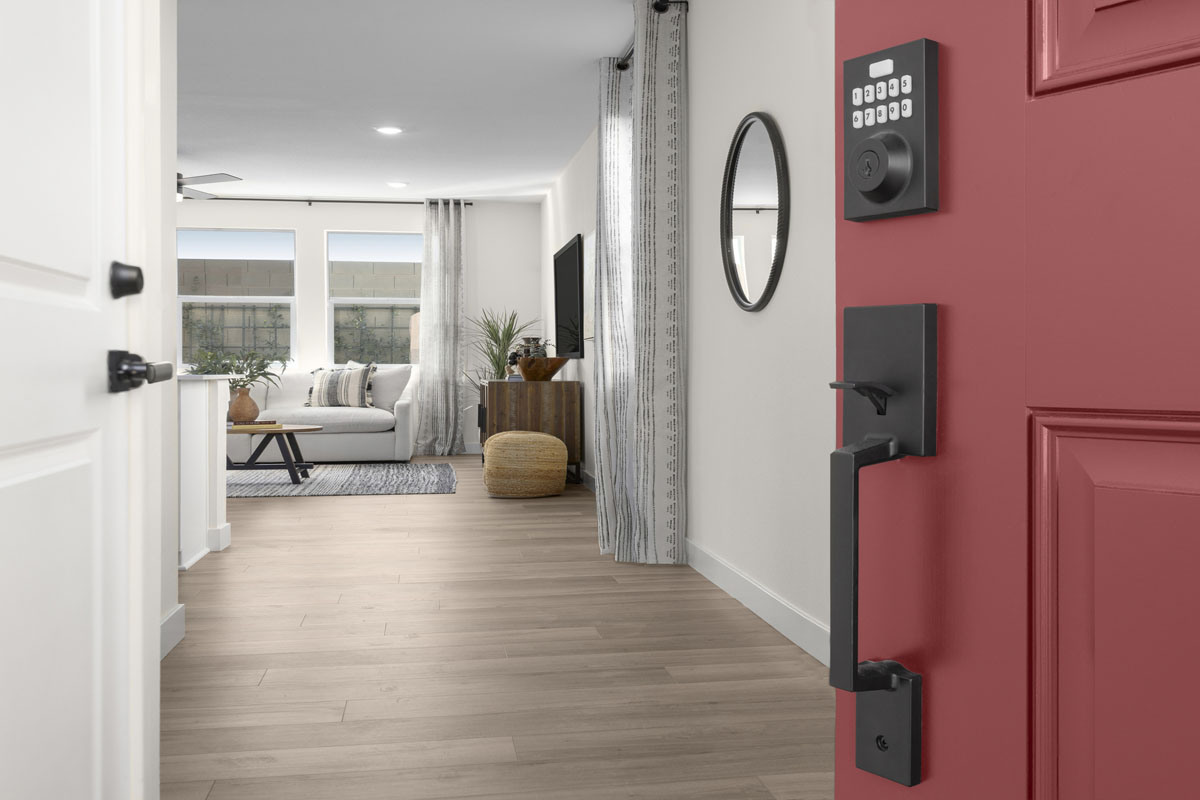 Matte black entry door hardware