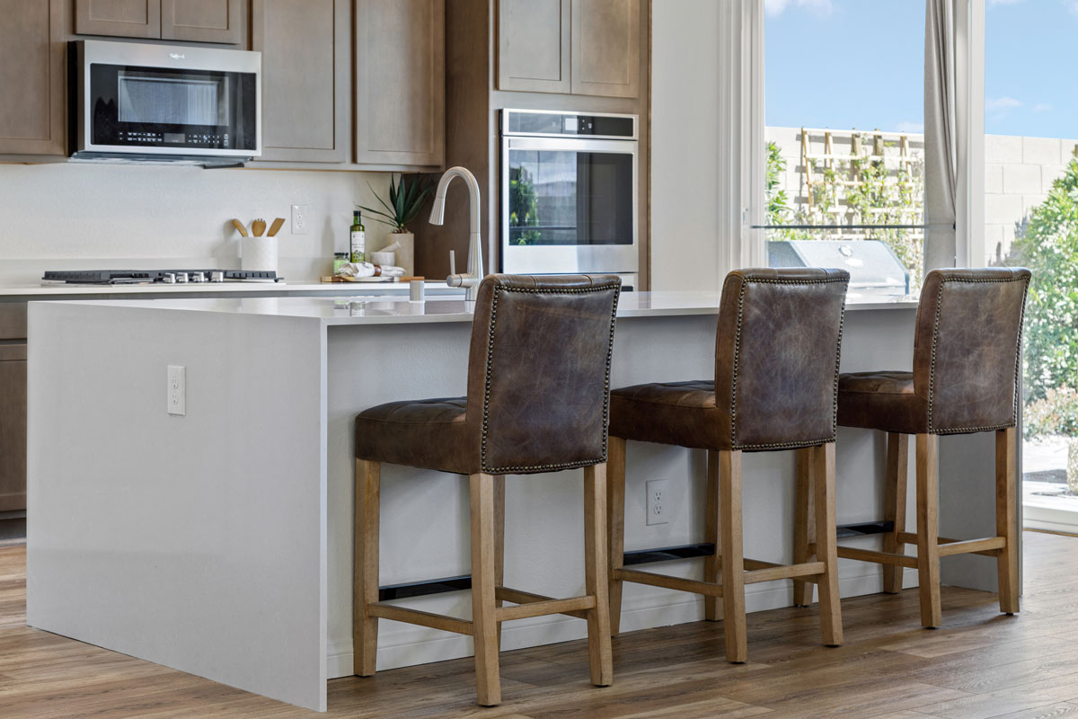 Enlarged kitchen island with waterfall edge