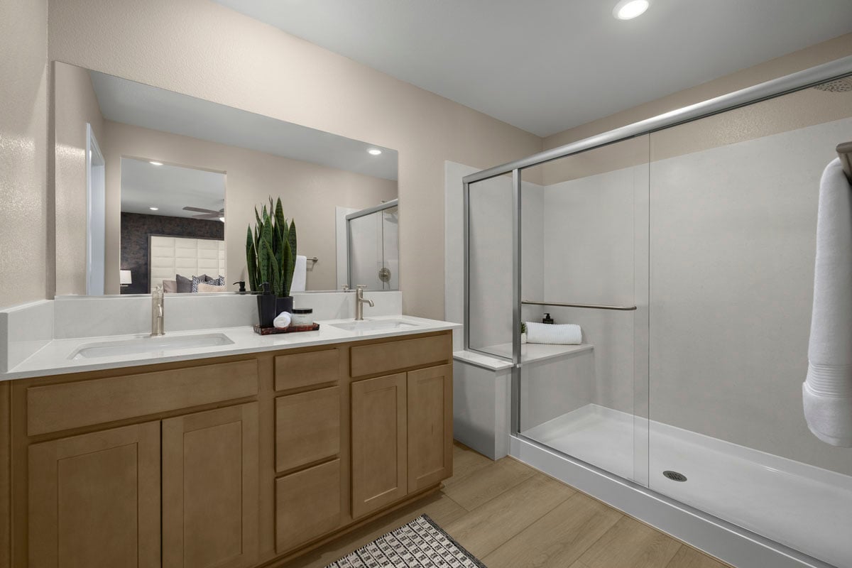 Walk-in shower with seat at primary bath