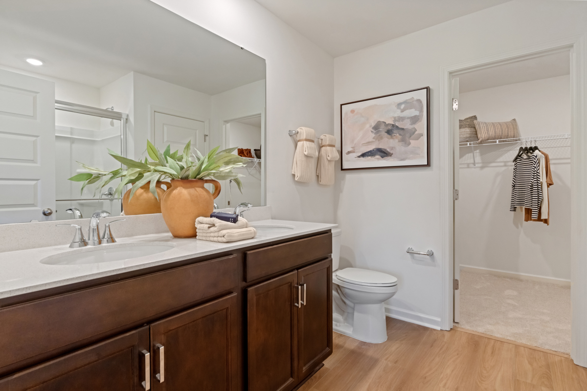 Dual-sink vanity at primary bath