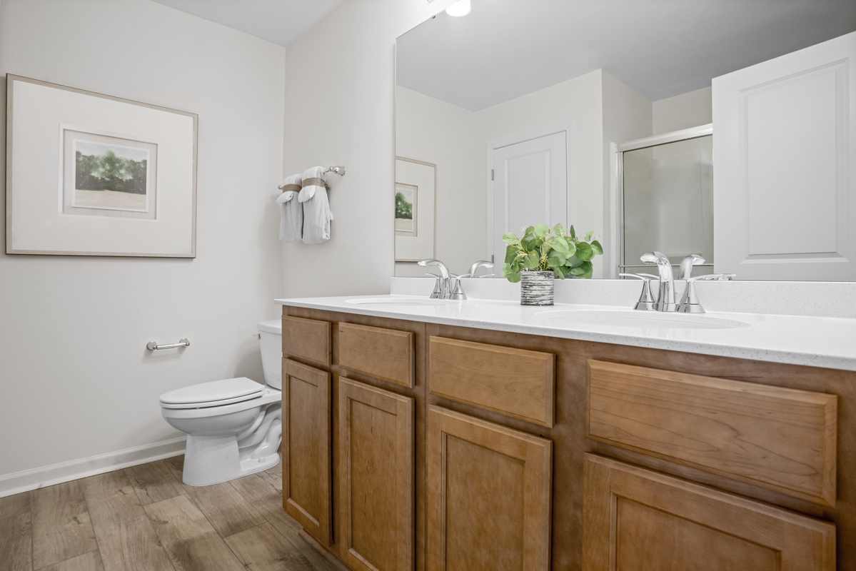 Dual-sink vanity at primary bath