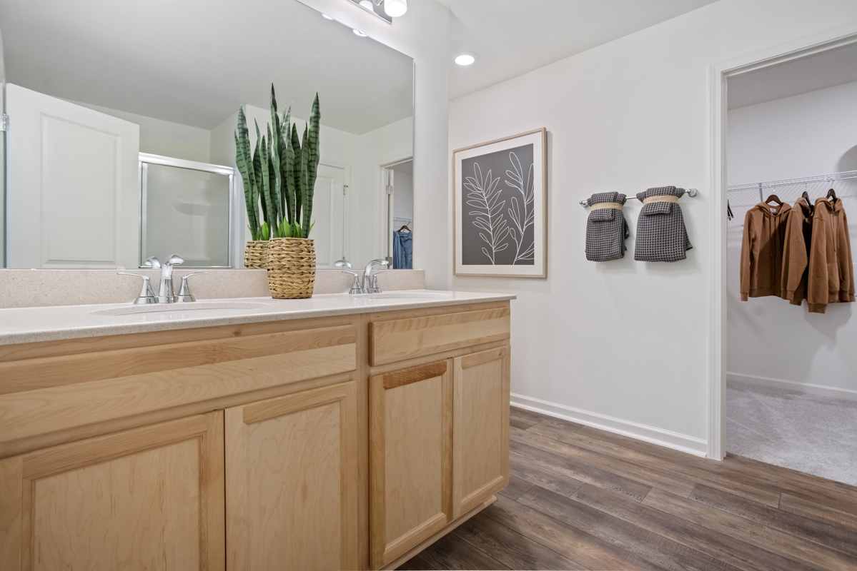 Dual-sink vanity at primary bath