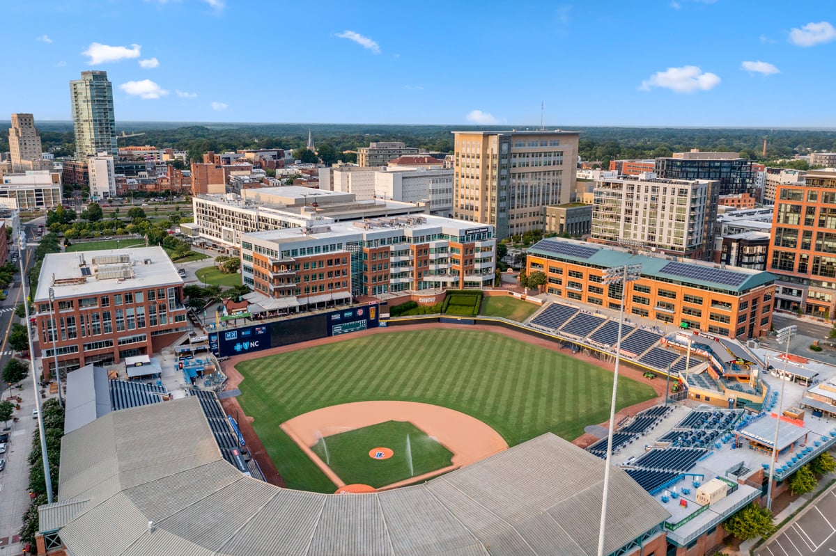 A 15-minute drive to Durham Bulls Athletic Park