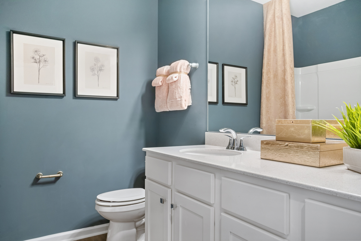 Dual-sink vanity at primary bath