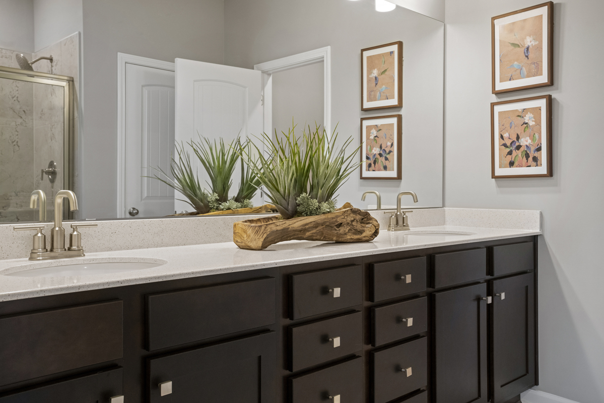 Dual-sink vanity at primary bath