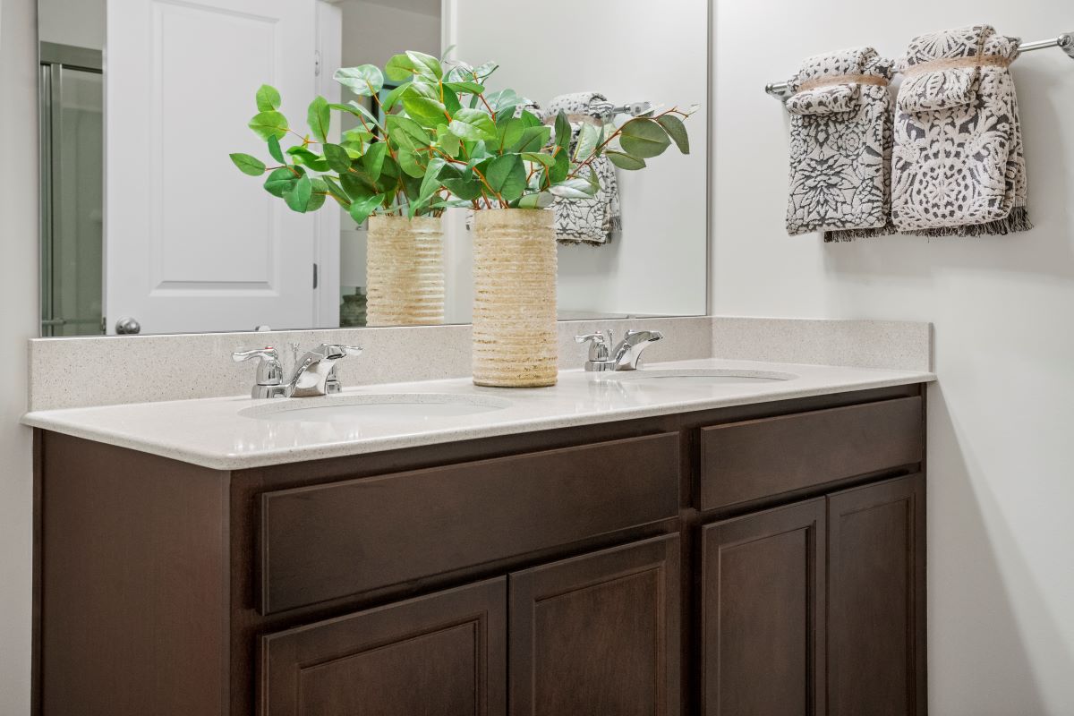 Dual-sink vanity at primary bath