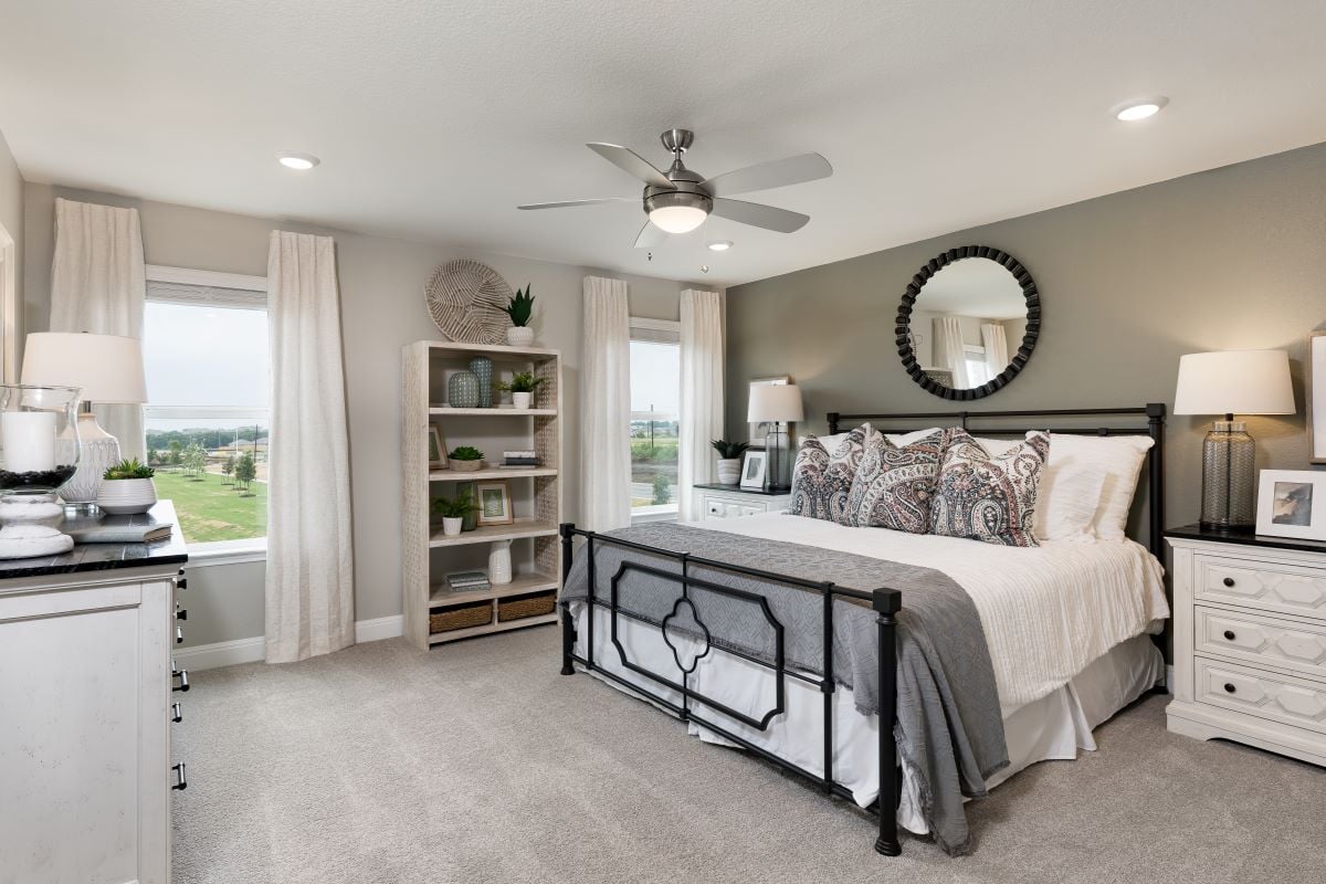 New Homes in Georgetown, TX - Berry Springs Plan 2458 Primary Bedroom as modeled at Maple Creek