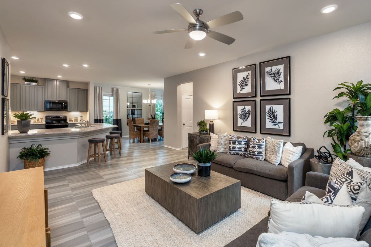 New Homes in Manor, TX - EastVillage - Heritage Collection Plan 1647 Great Room as modeled at Sonterra