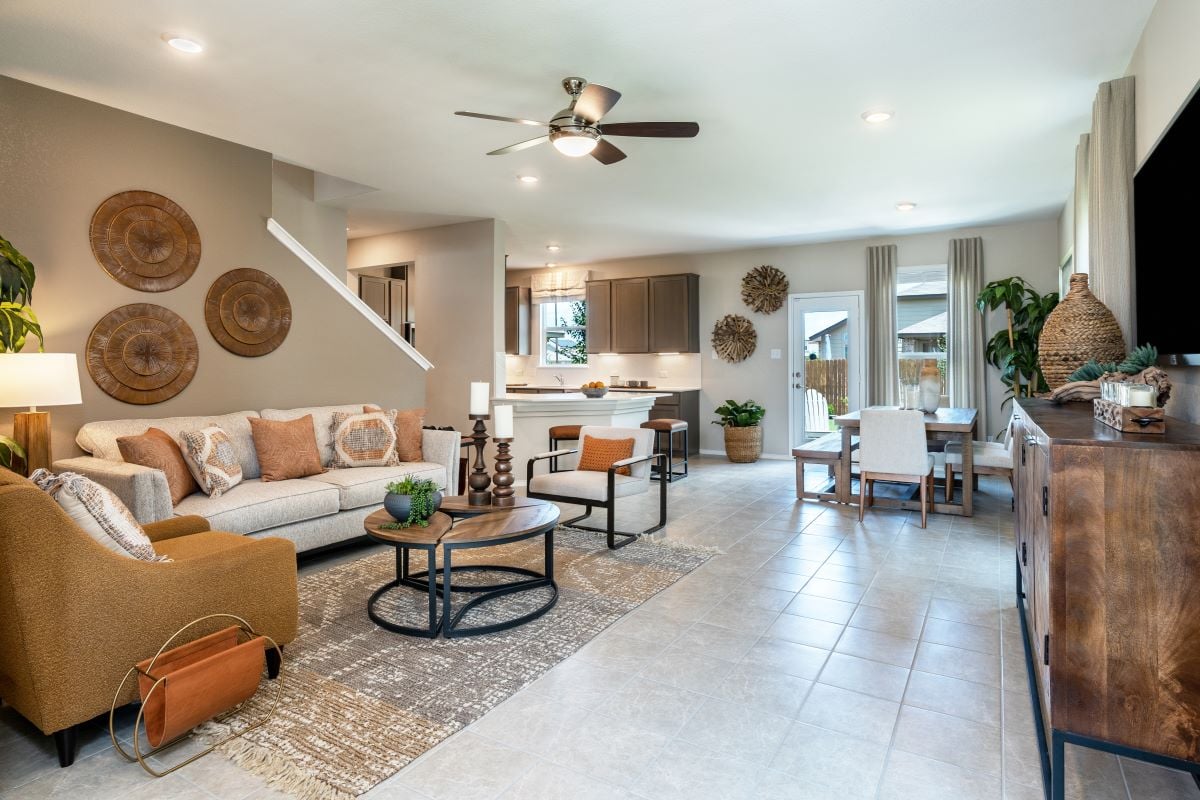 New Homes in Manor, TX - Presidential Meadows Plan 1908 Great Room as modeled at Sonterra