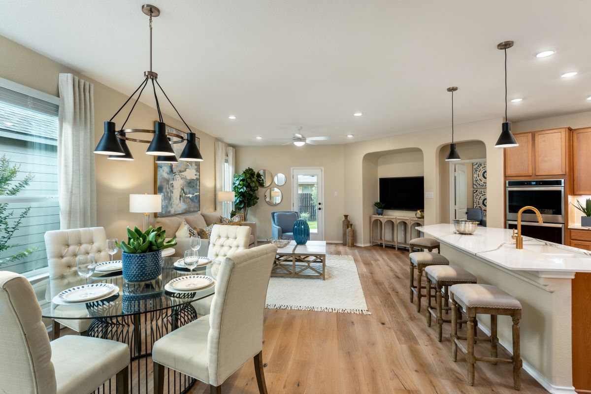 New Homes in Belton, TX - West Canyon Trails Plan 2412 Great Room as modeled at Sonterra