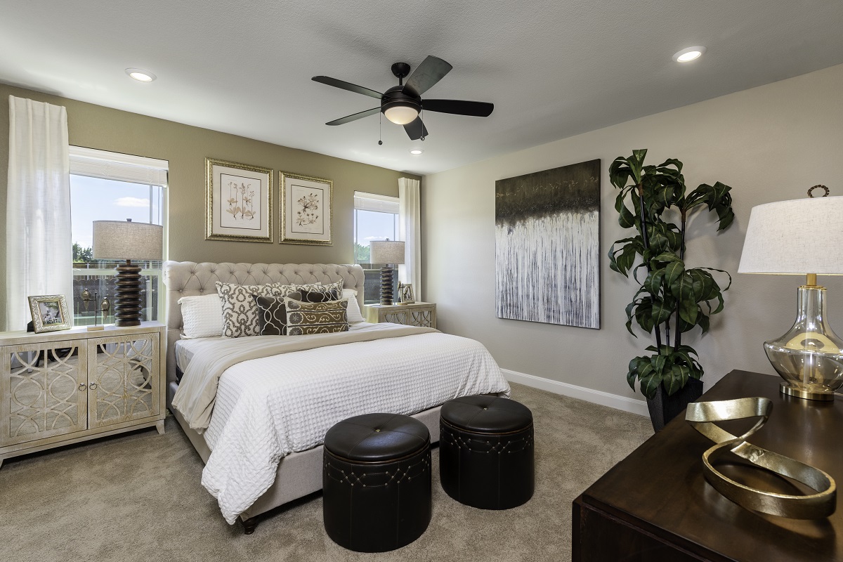 New Homes in Manor, TX - EastVillage - Classic Collection Plan 2655 Primary Bedroom as modeled at Stagecoach Crossing