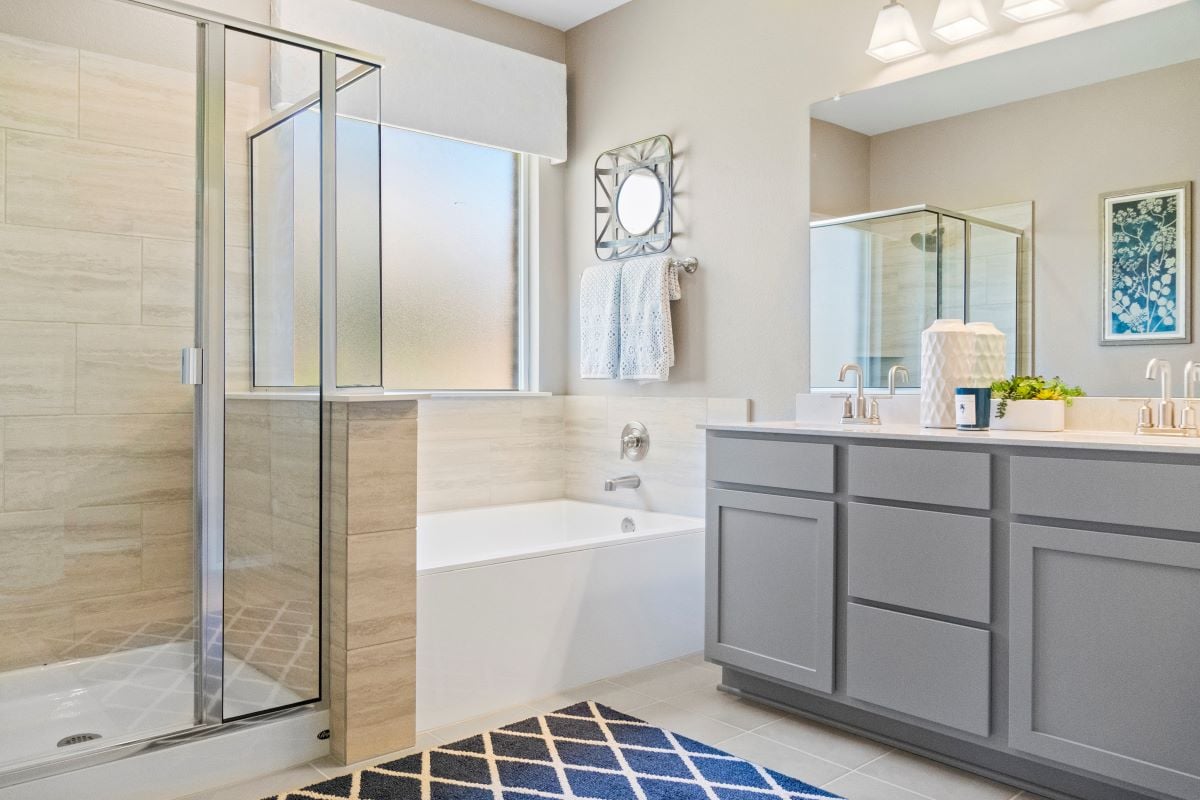 Garden tub and separate shower at primary bath