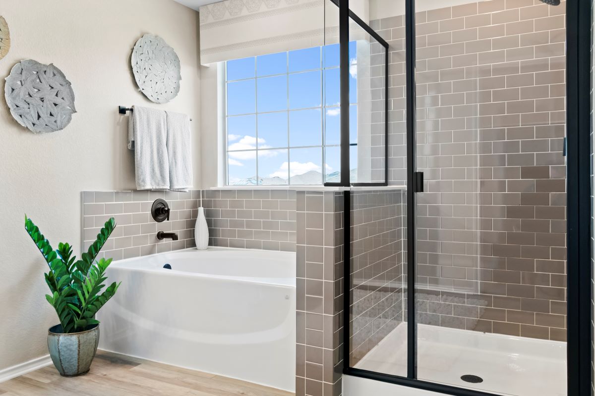 Garden tub and separate shower at primary bath