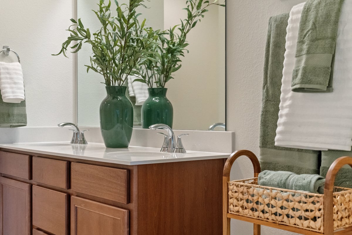 Dual-sink vanity at primary bath