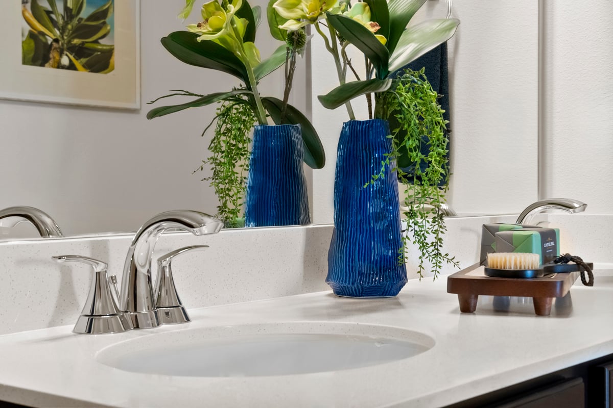 Dual-sink vanity at primary bath