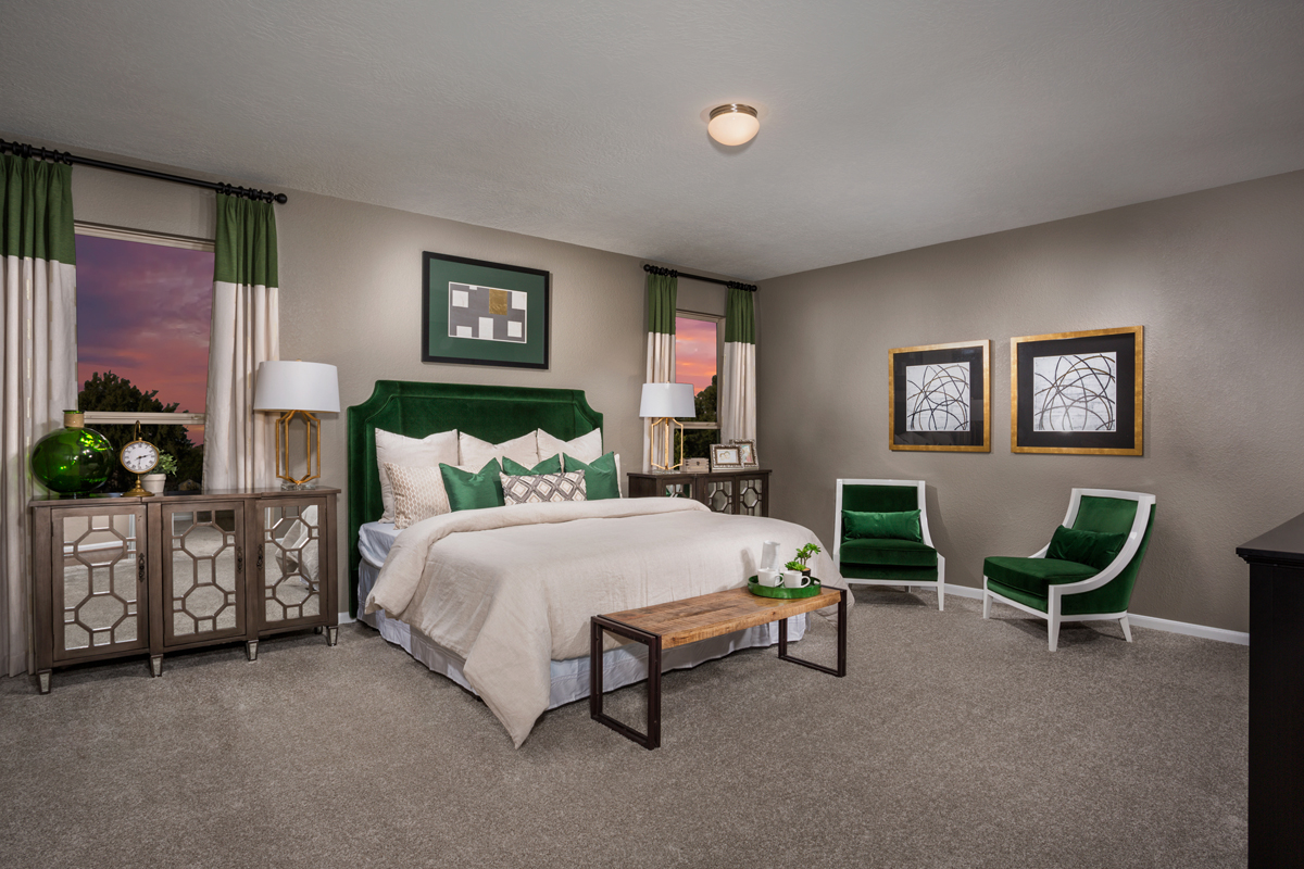 New Homes in Fresno, TX - Olympia Falls Plan 2130 Primary Bedroom as modeled at Bryan Crossing