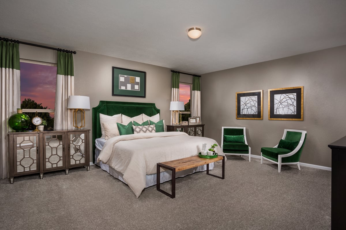 New Homes in Fresno, TX - Olympia Falls Plan 2130 Primary Bedroom as modeled at Bryan Crossing