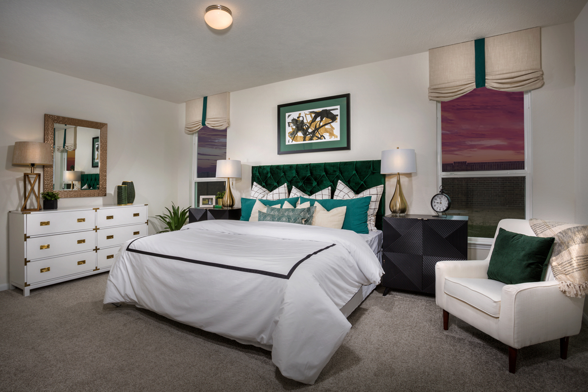 New Homes in Richmond, TX - Deer Run Meadows Plan 1889 Primary Bedroom as modeled at Cypress Creek Landing