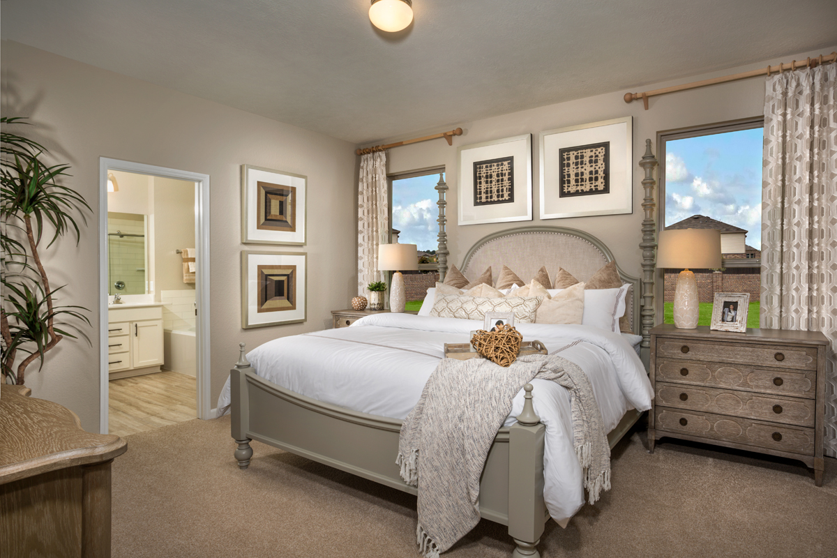 New Homes in Katy, TX - The Meadows at Westfield Village Plan 2596 Primary Bedroom as modeled at Cypress Creek Landing