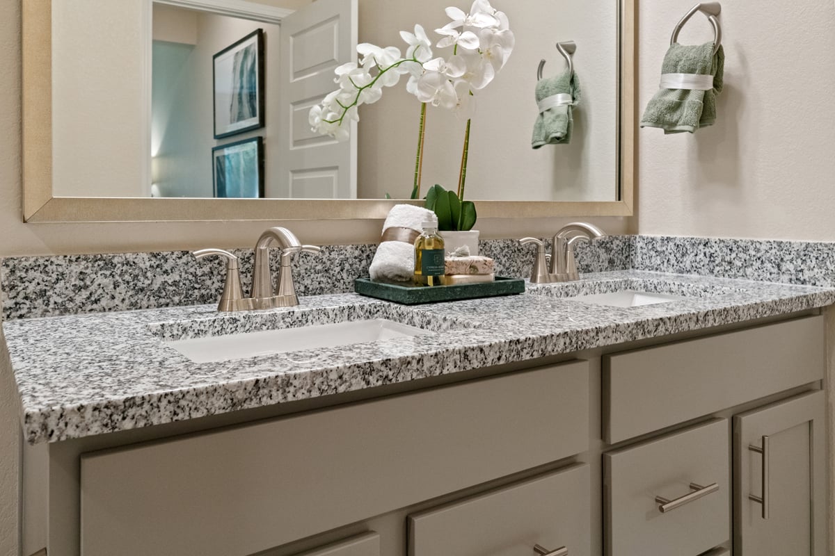 Dual-sink vanity at primary bath
