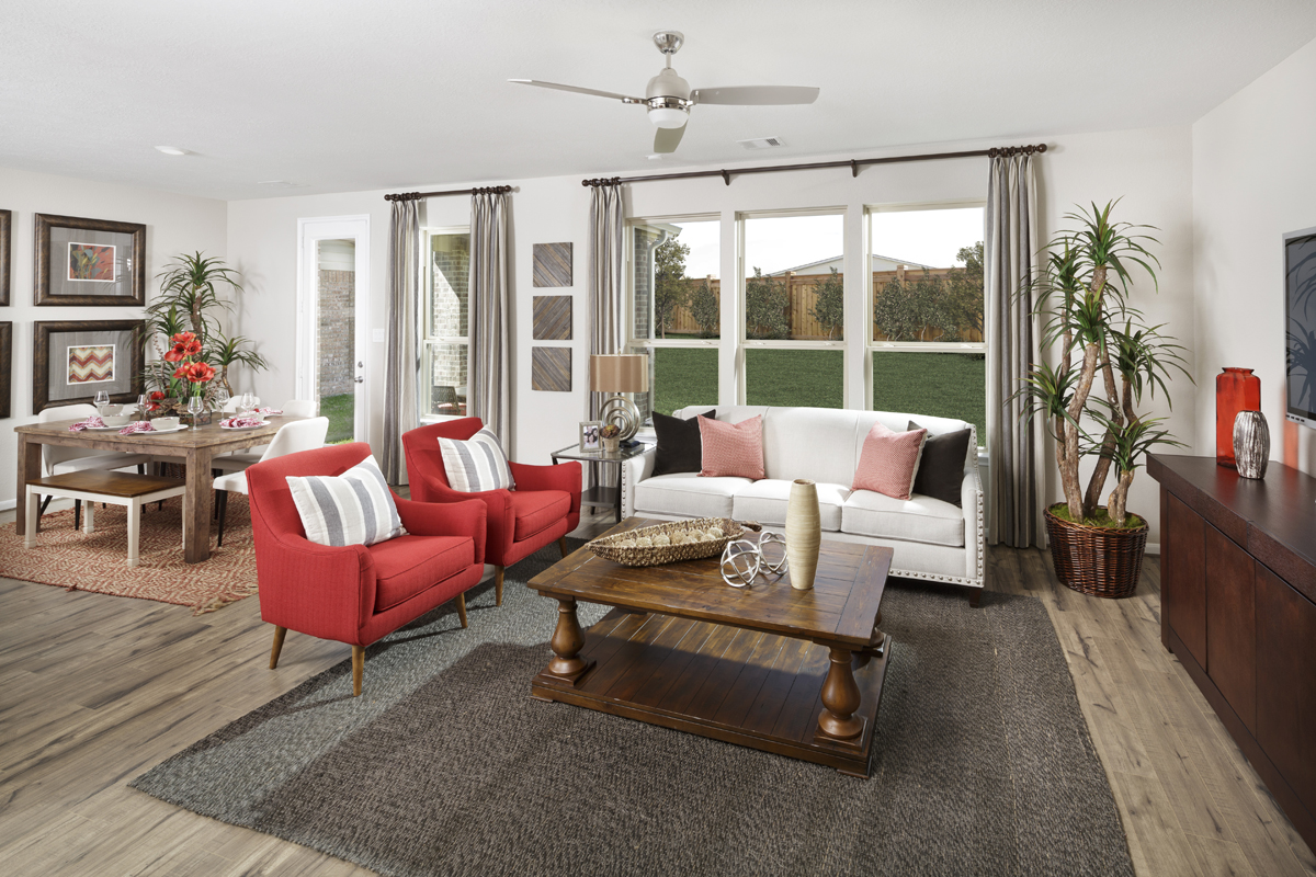 New Homes in Houston, TX - Lakewood Pines Trails Plan 1864 Great Room as modeled at Katy Manor Trails 