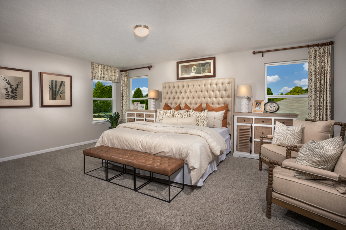 New Homes in Fresno, TX - Olympia Falls Plan 2526 Primary Bedroom as modeled at Mustang Ridge