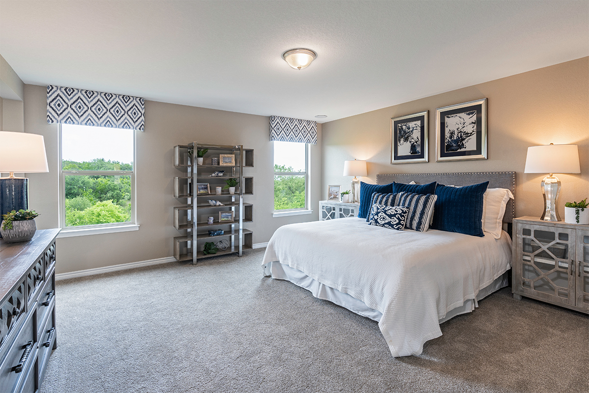 New Homes in Boerne, TX - Shoreline Park - Sterling Collection Plan 2411 Primary Bedroom as modeled at Champions Landing