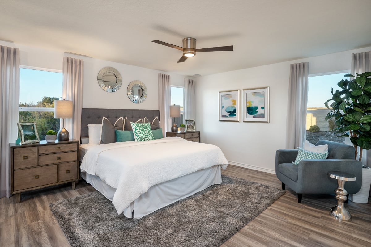 New Homes in Seguin, TX - Woodside Farms Plan 1702 Primary Bedroom as modeled at Dove Heights