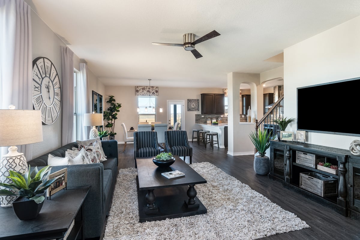 New Homes in San Antonio, TX - Tierra Buena Plan 2100 Great Room as modeled at Sky View