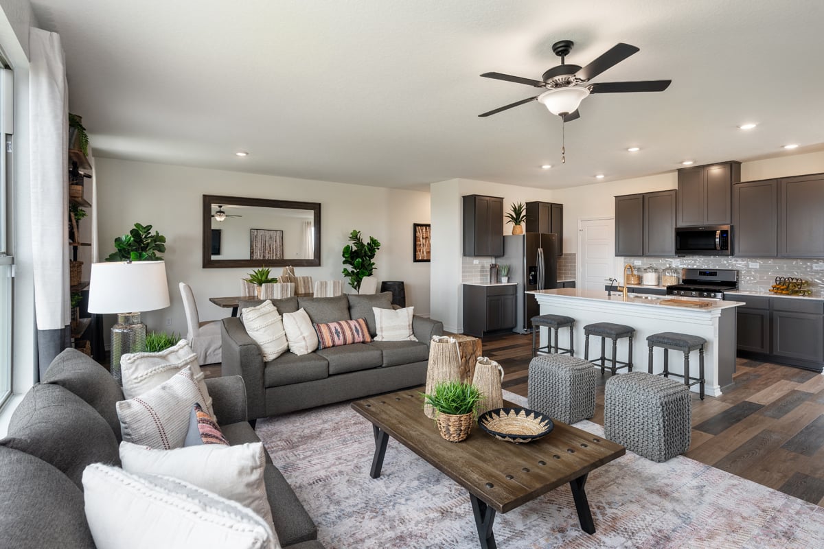 New Homes in San Antonio, TX - The Overlook at Medio Creek Plan 2348 Great Room as modeled at Willow View