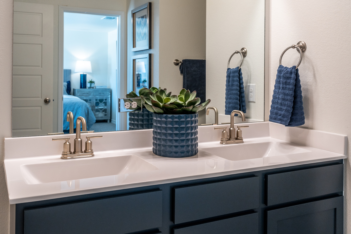 Dual-sink vanity at primary bath