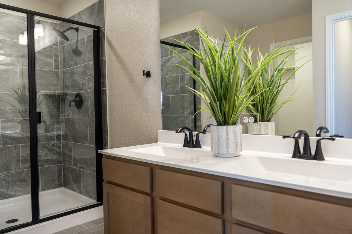 Dual-sink vanity at primary bath