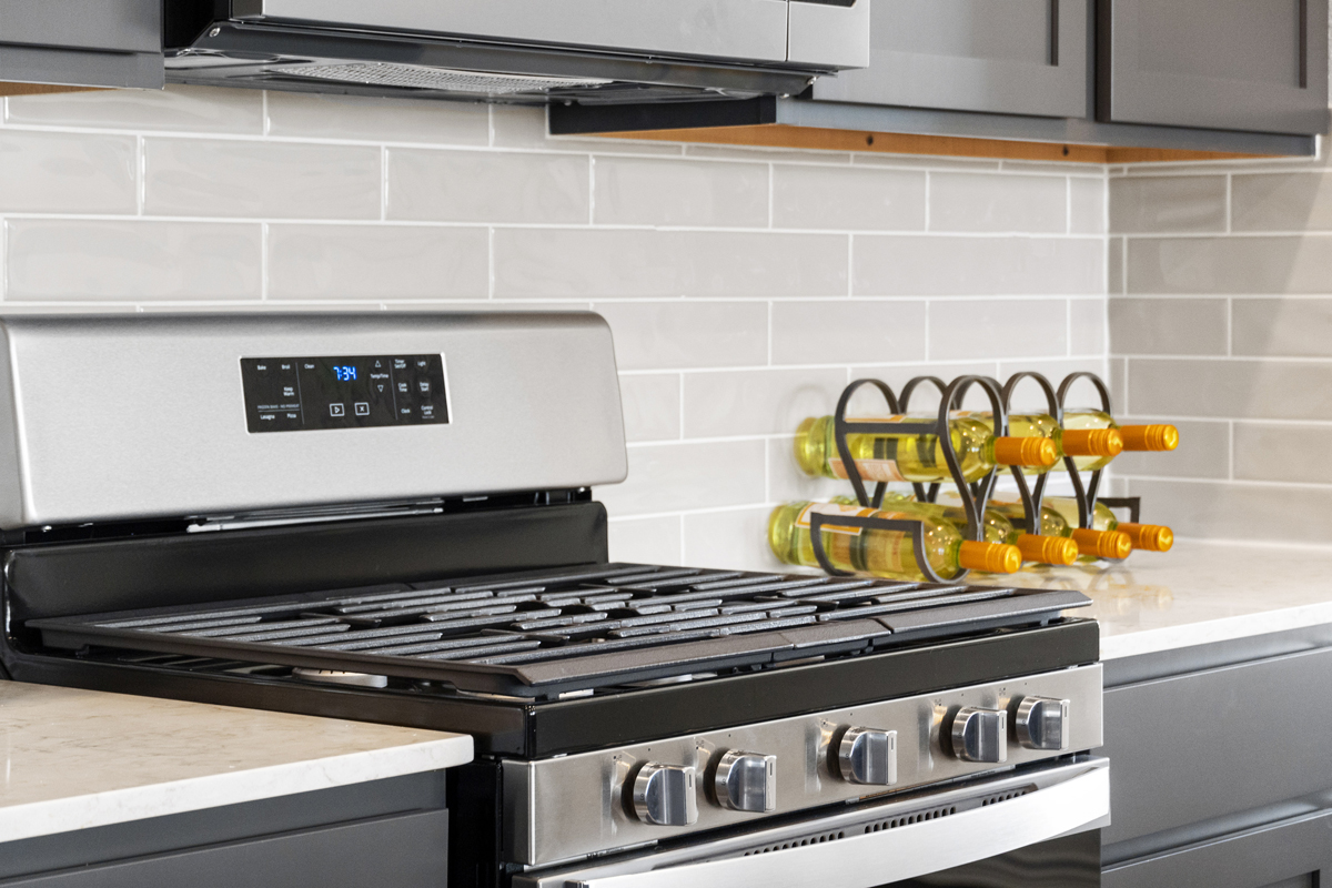 Stainless steel range at kitchen