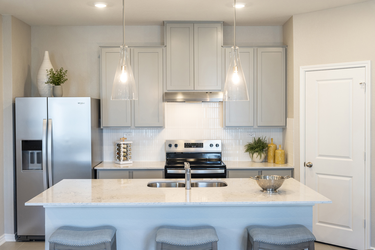 Pendant lighting over island