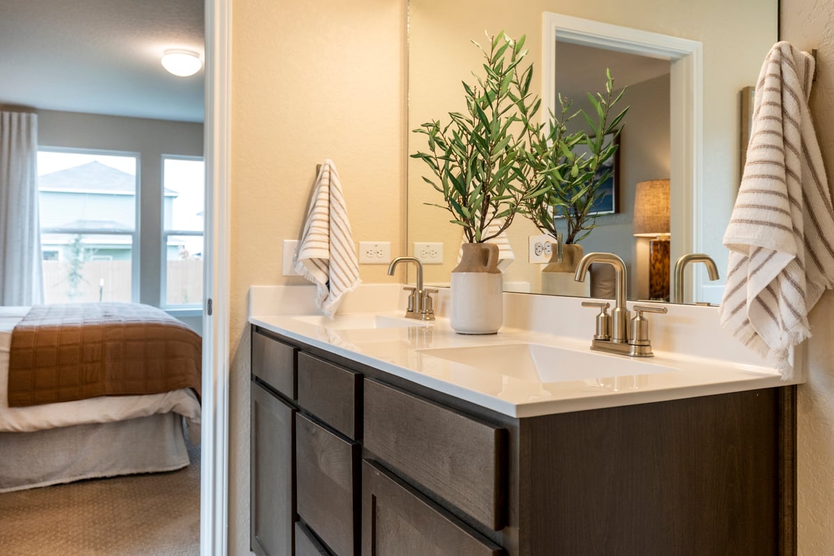 Dual-sink vanity at primary bath