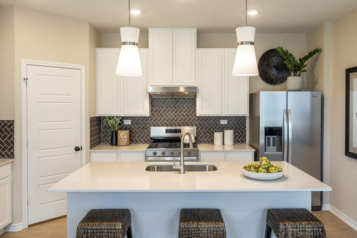 Island with pendant lighting