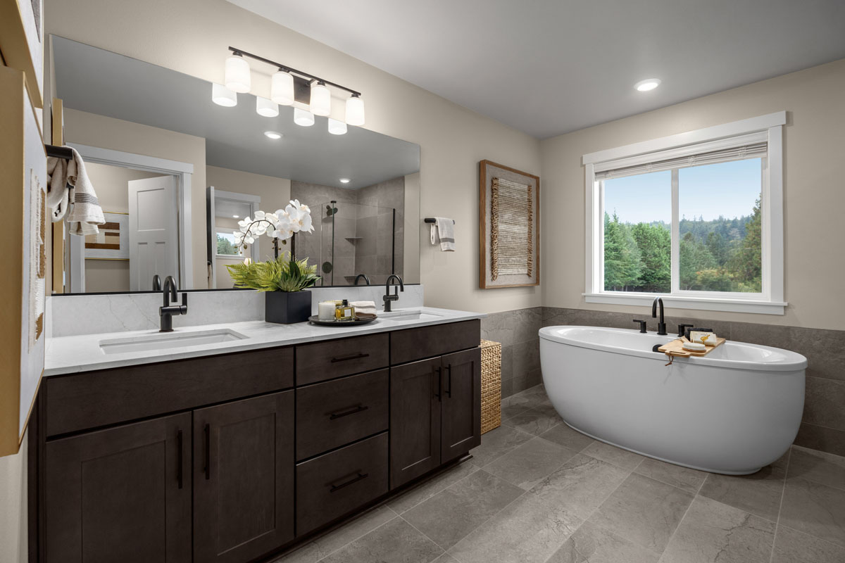 Dual-sink vanity at primary bath