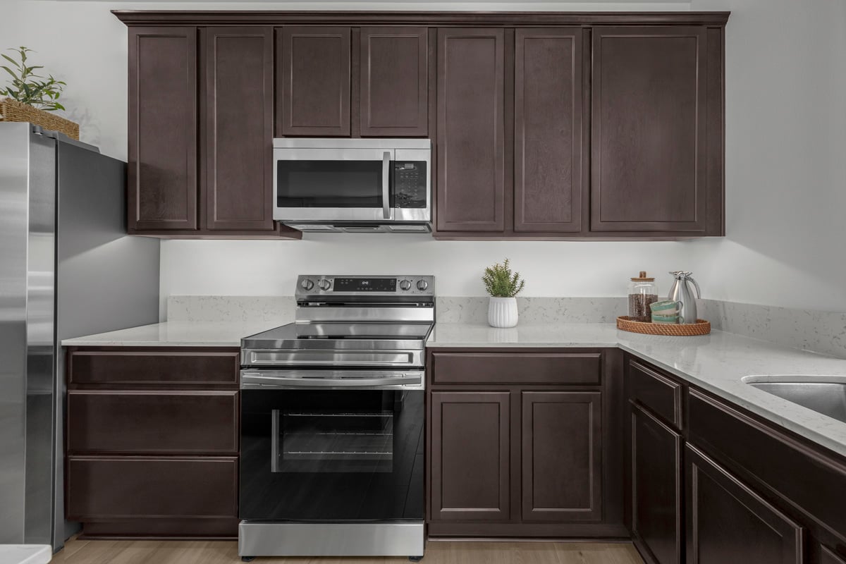 Recessed-panel birch cabinets and under-cabinet lighting