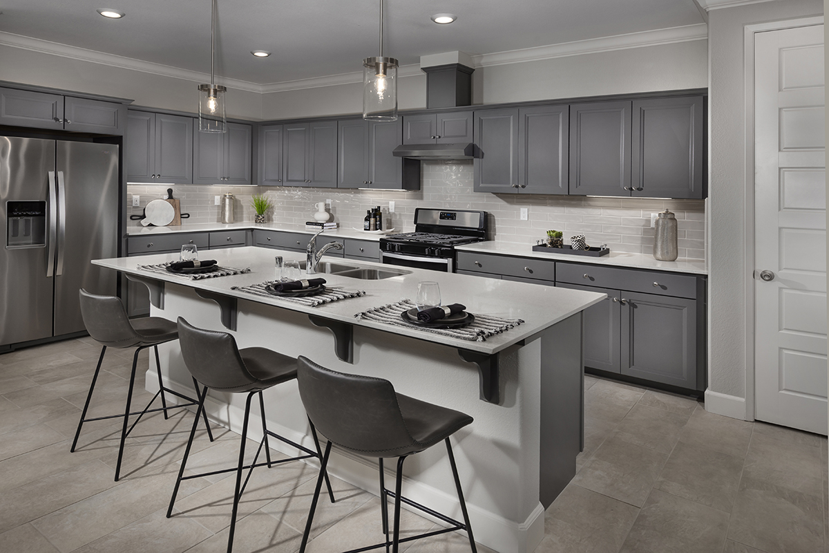 KB model home kitchen in Fowler, CA